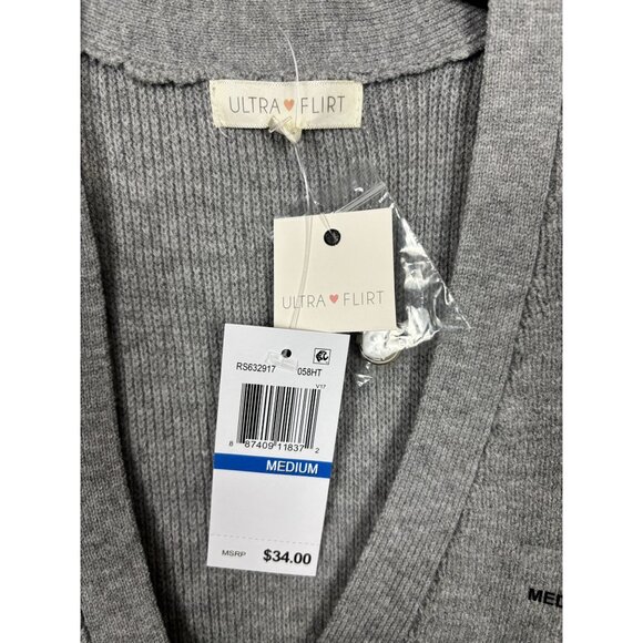 Ultra Flirt Juniors' V-Neck Button-Front Sweater Vest Size Medium Gray NWT's - Picture 6 of 8
